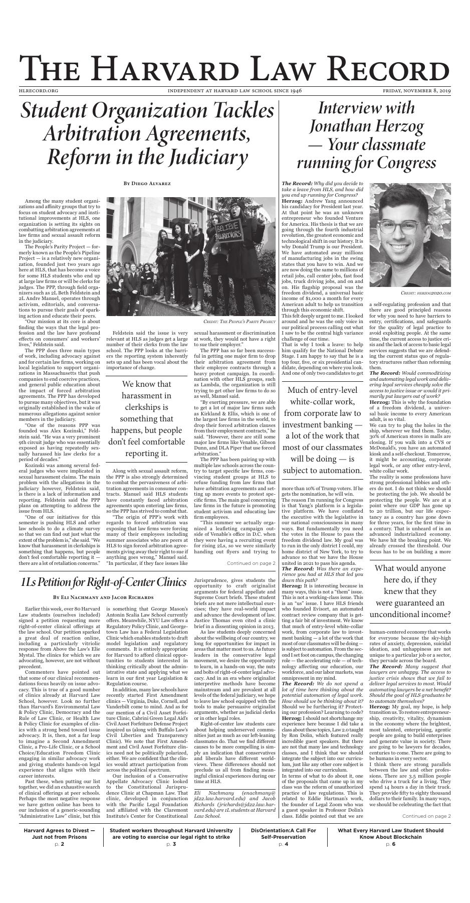 Front page, November 8, 2019