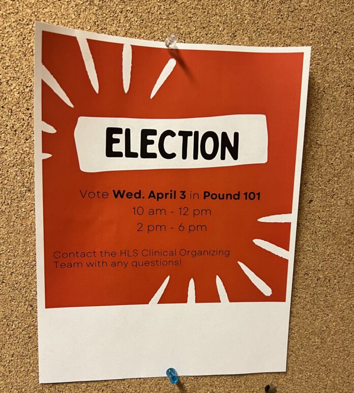 image_67211521 Poster advertising the union election in Pound Hall. The poster also lists the hours for valid voting.