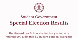 Photo titled "Student Government: Special Election Results" that lays out the question presented in the referendum, which asks students whether Harvard should divest from entities affiliated with Israel's alleged genocide in Gaza. . It also reads the final results: 842 total votes, with 72.7% (612 votes) voting in favor of divestment, and 27.3% (230 votes) voting against.