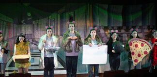 List of various HLS Parody Players in character as rats, including In Rem-y (appearing in brown due to the lighting, Kate Hostal, HLS '25) (HLS Drama Society, 2025).