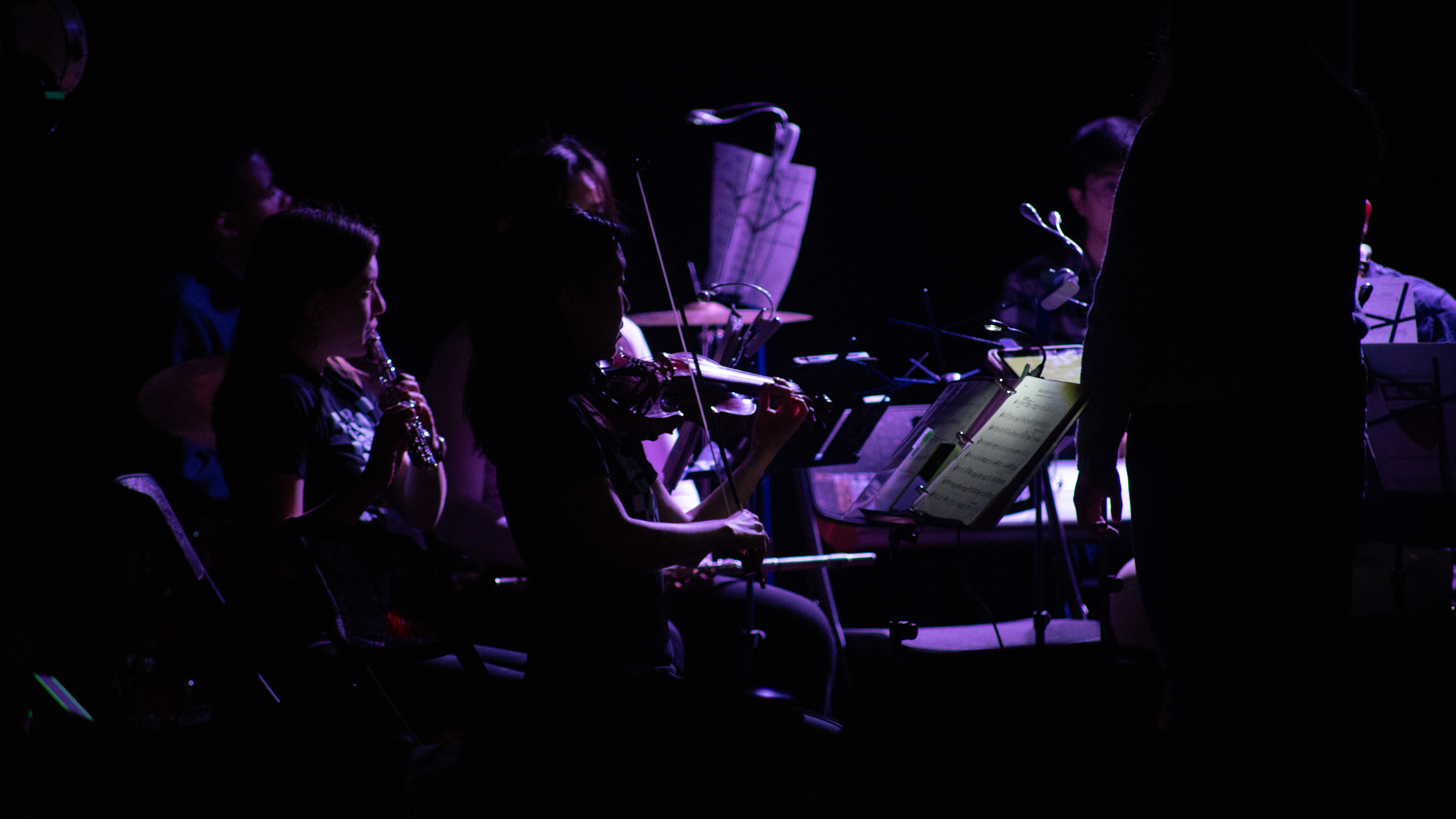 The HLS Parody Band, cast in dimmed purple lighting.
