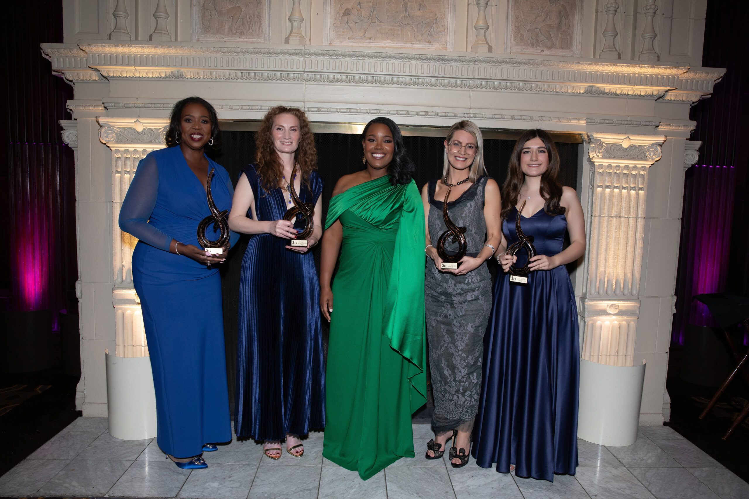 The individual Ms. JD Honorees, including Danielle Mikaelian, HLS '25 (far right), Samantha Wellington of eBay (second from the right), and Juliette Pryor of Lowe's (far left).