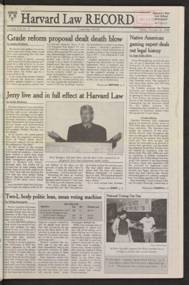 Front page, October 20, 2000