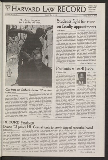Front page, April 20, 2001