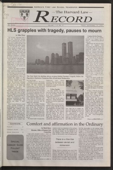 Front page, September 14, 2001