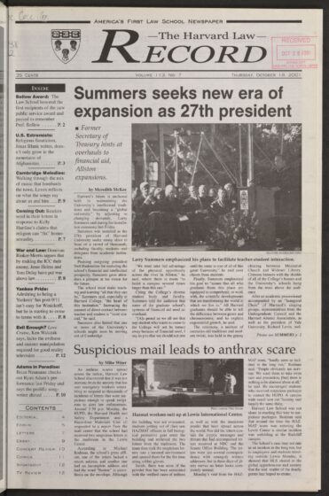 Front page, October 18, 2001