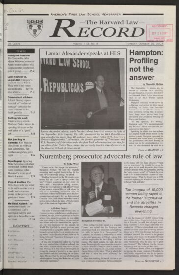 Front page, October 25, 2001