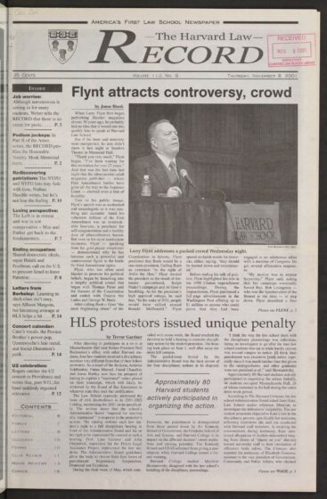 Front page, November 8, 2001